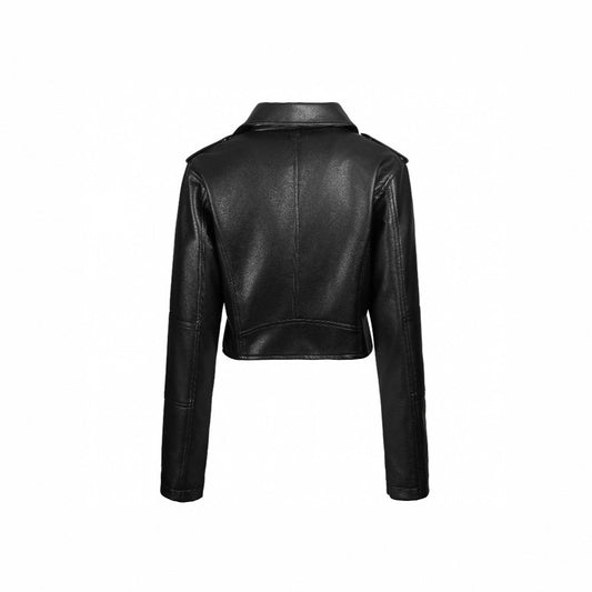 Women's Locomotive Style Leather Lapel Zipper Belt Jackets