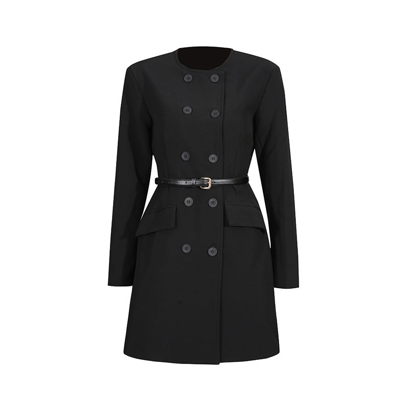 Women's Autumn Slim Fit Tied Double Breasted Solid Blazers