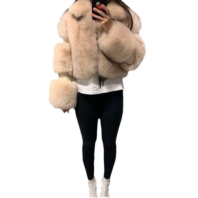 Women's Fur Imitation Stitching Lapel Artificial Coats
