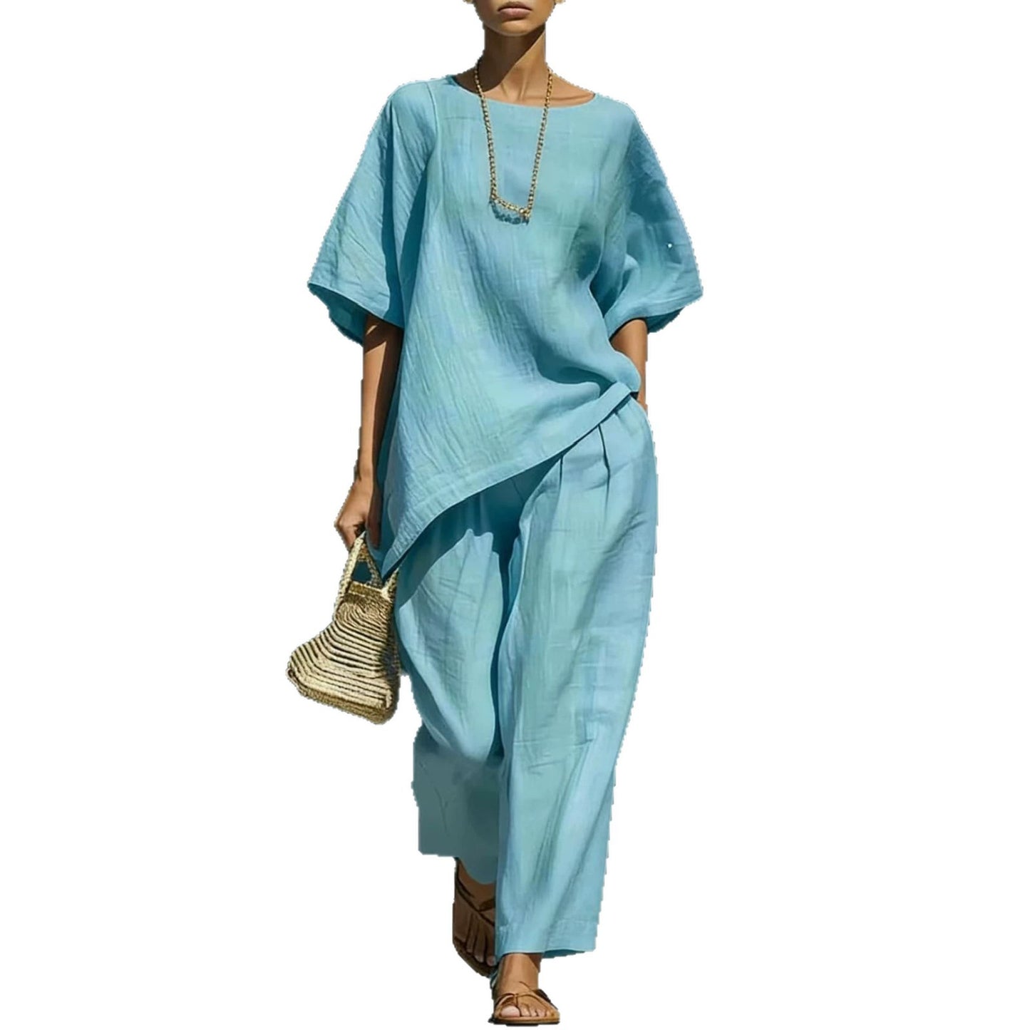 Simple Pleated Idle Style Sleeve Irregular Hem Wide Fashion Casual Suit