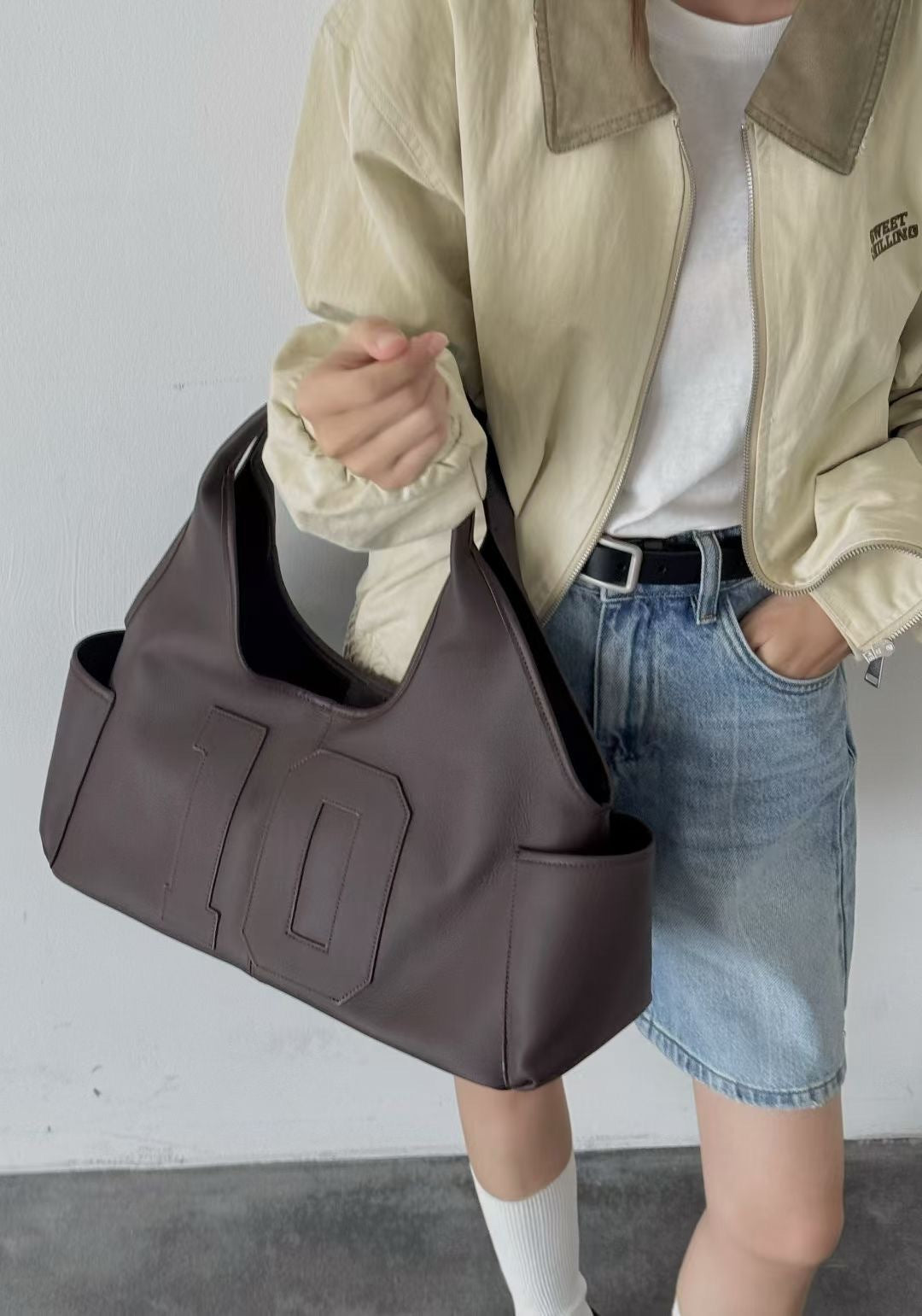 Elegant Versatile Contrast Color Suede Large Handbags