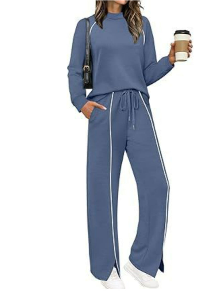 Women's Long Sleeve Stretch Leg Slit Casual Pants