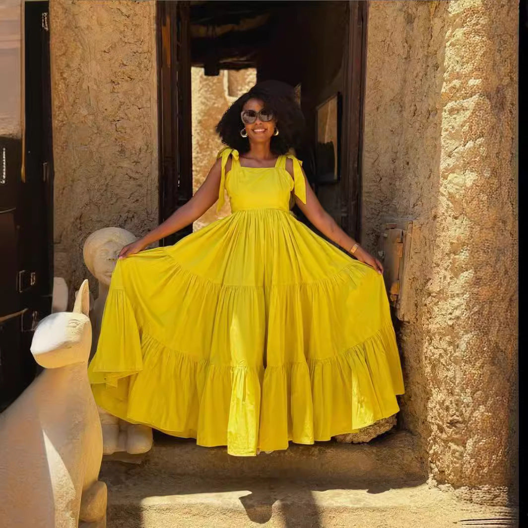 Women's Fashion Sweet Bow Tie Long Waist Dresses