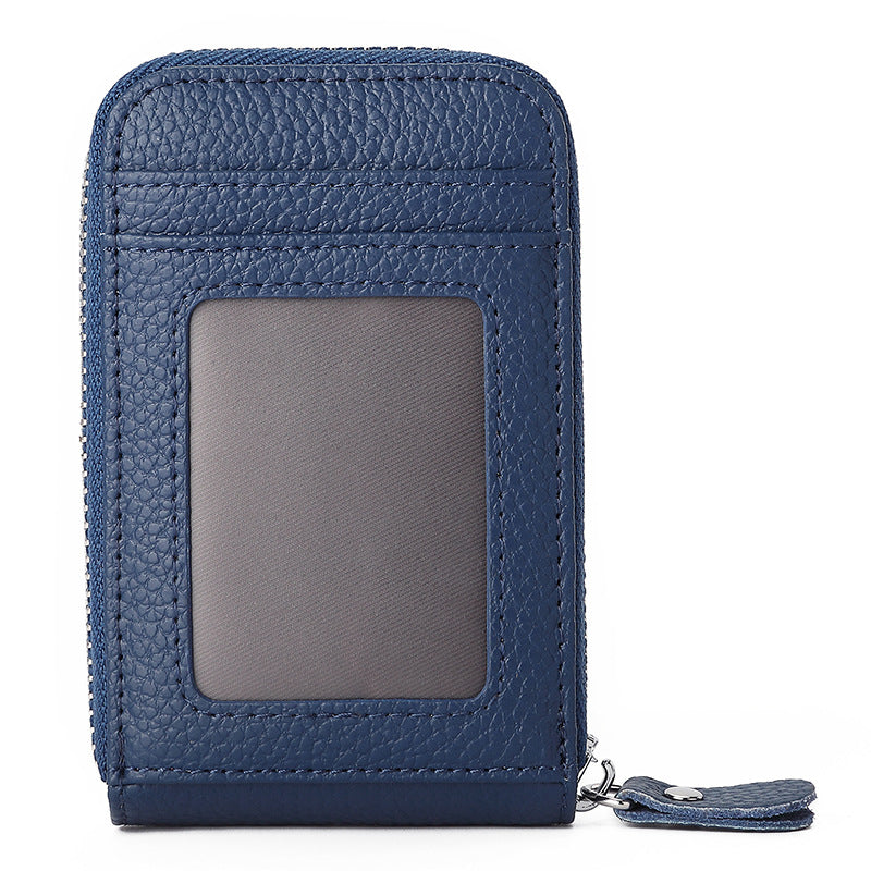 Fashion Solid Color Lychee Pattern Male Card Holder