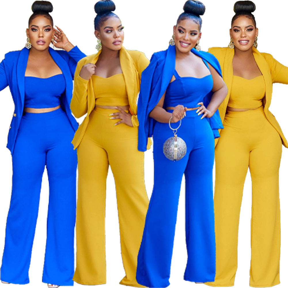 Innovative Women's Solid Color Trousers Three-piece Fashion Casual Suit