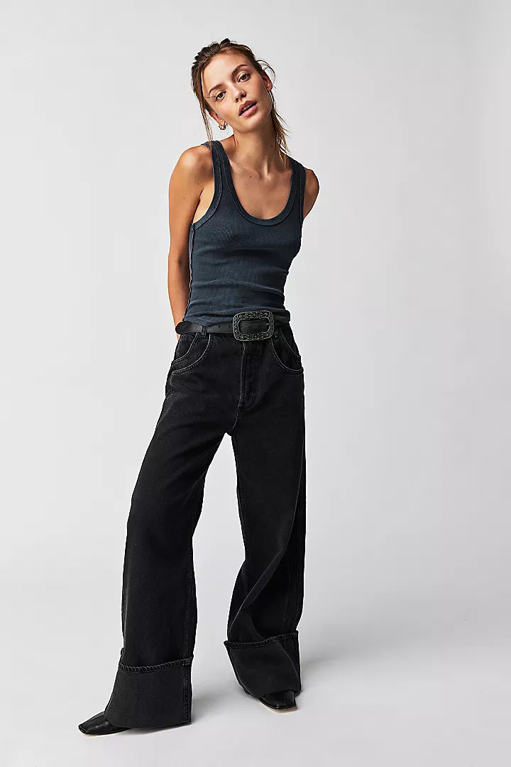 Women's American Style Retro Washed Figure Flattering Curling Loose Women's Jeans