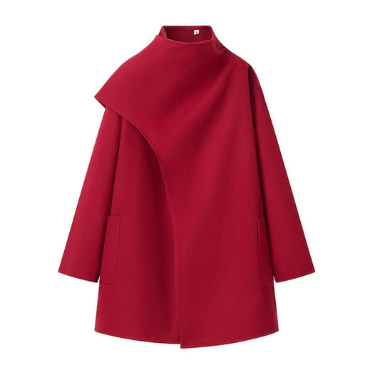 Women's Fashion Casual Versatile Scarf Collar Woolen Coats