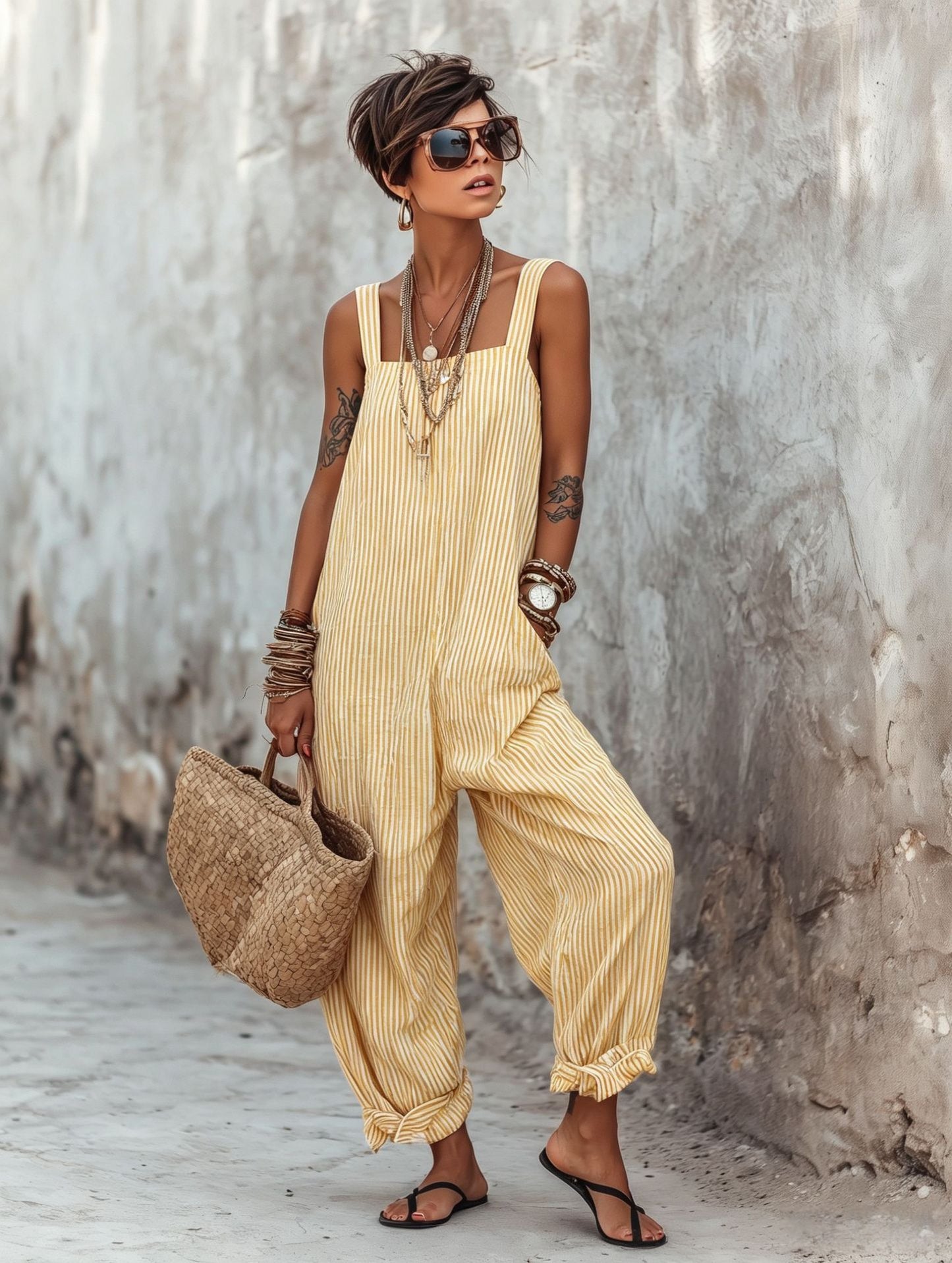 Women's Summer Idle Style Suspender Thin Stretchy Casual Beach Jumpsuits