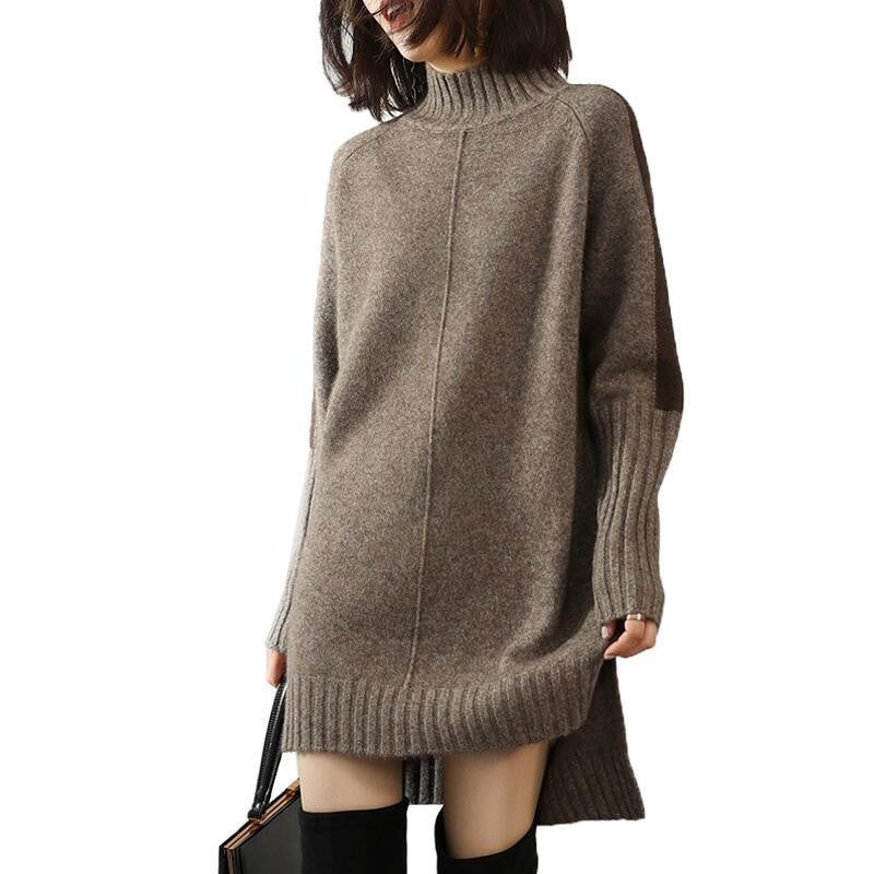 Women's Half Turtleneck Color-matching Dress Mid-length Loose Dresses
