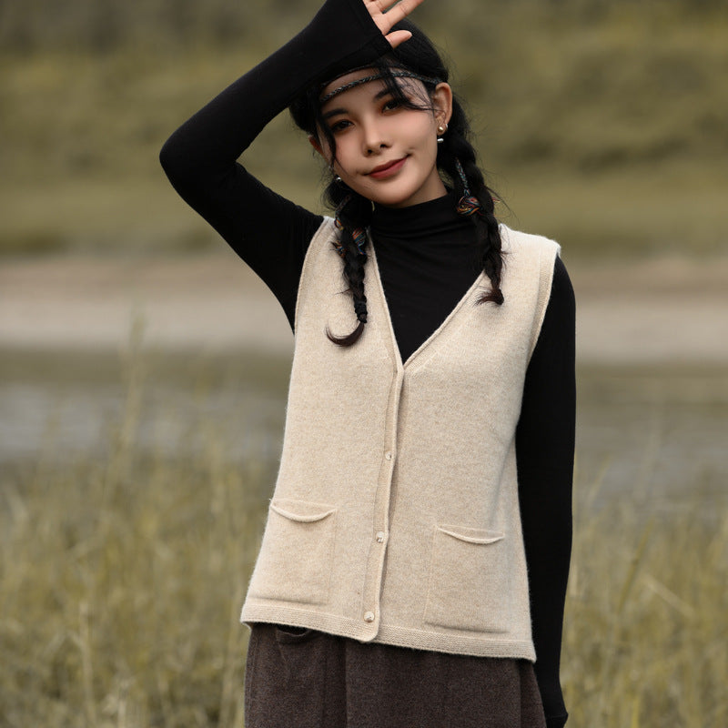 Women's Simple Pure Wool Knit Sleeveless Vintage Vests