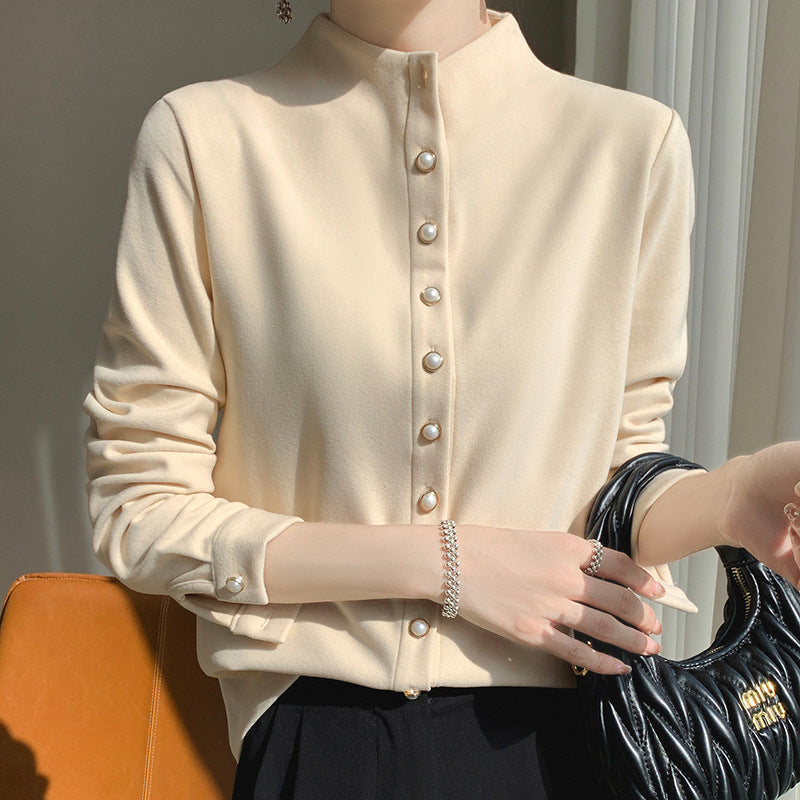 Women's Double-sided Warm Shirt Half Turtleneck Fashion Blouses