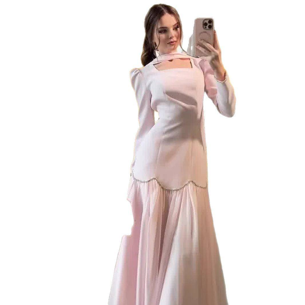 Diamond Studded Hand Ribbon Design Long Dresses