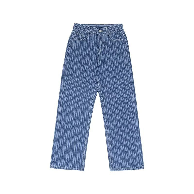 Women's Waist Slimming Wide Leg Woven Denim Striped Straight Casual Pants