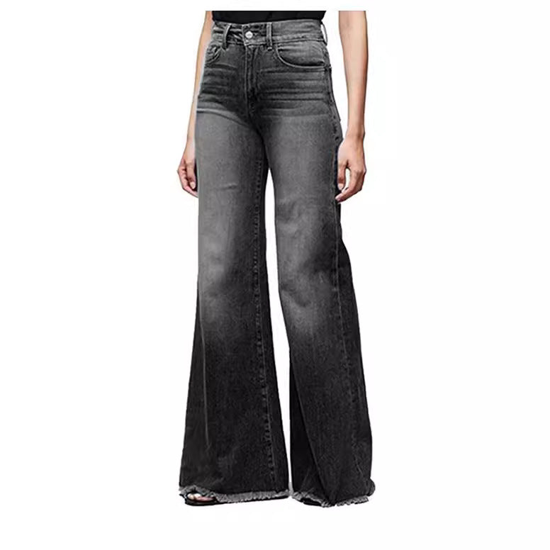 Retro Wide Leg Straight Washed Denim Pants