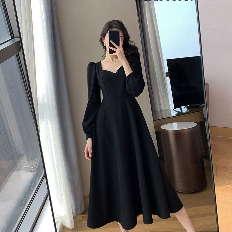 Women's Style Little Black Retro Long Below The Knee Dress