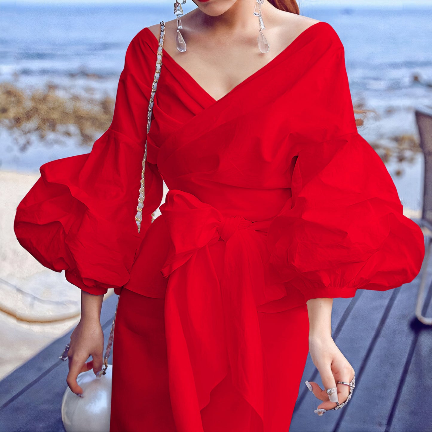 Women's Fashion Solid Color Sexy Crossover Lace Blouses