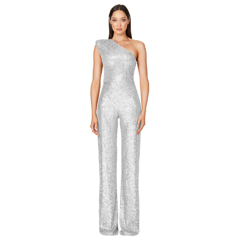 Women's Beautiful Popular Summer Sleeveless Sequined Jumpsuits
