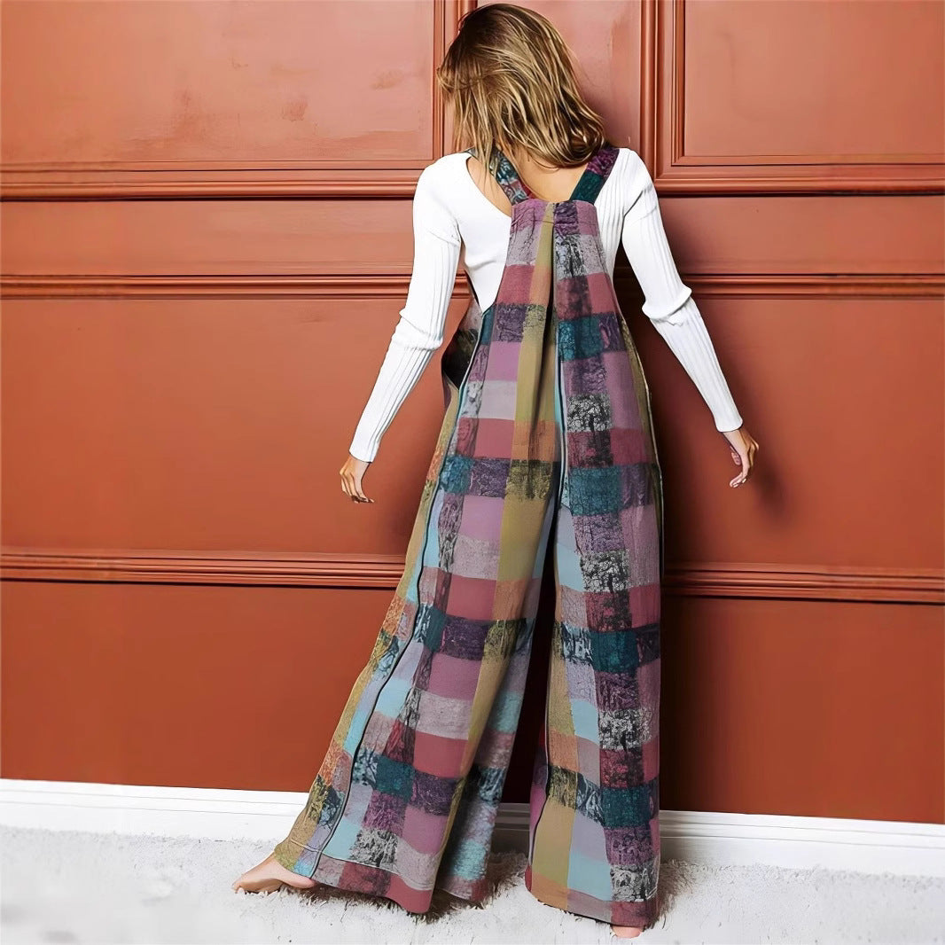 Popular Graceful Women's Brushed Plaid Overalls Women's Jumpsuit/clothing