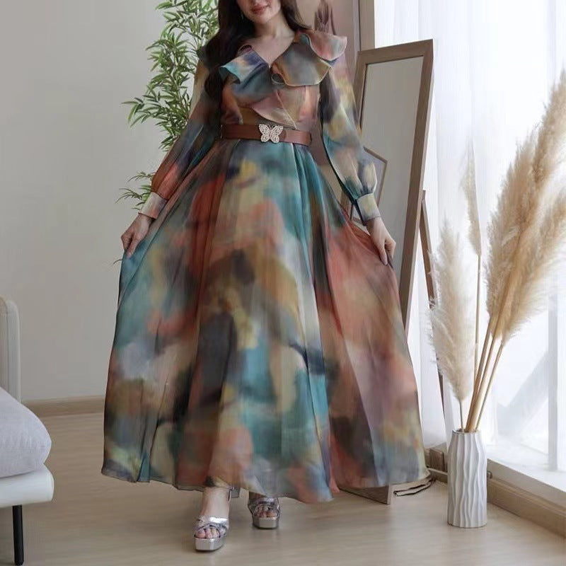 Women's Printed Wide Hem Gauzy Dress Commuter Dresses
