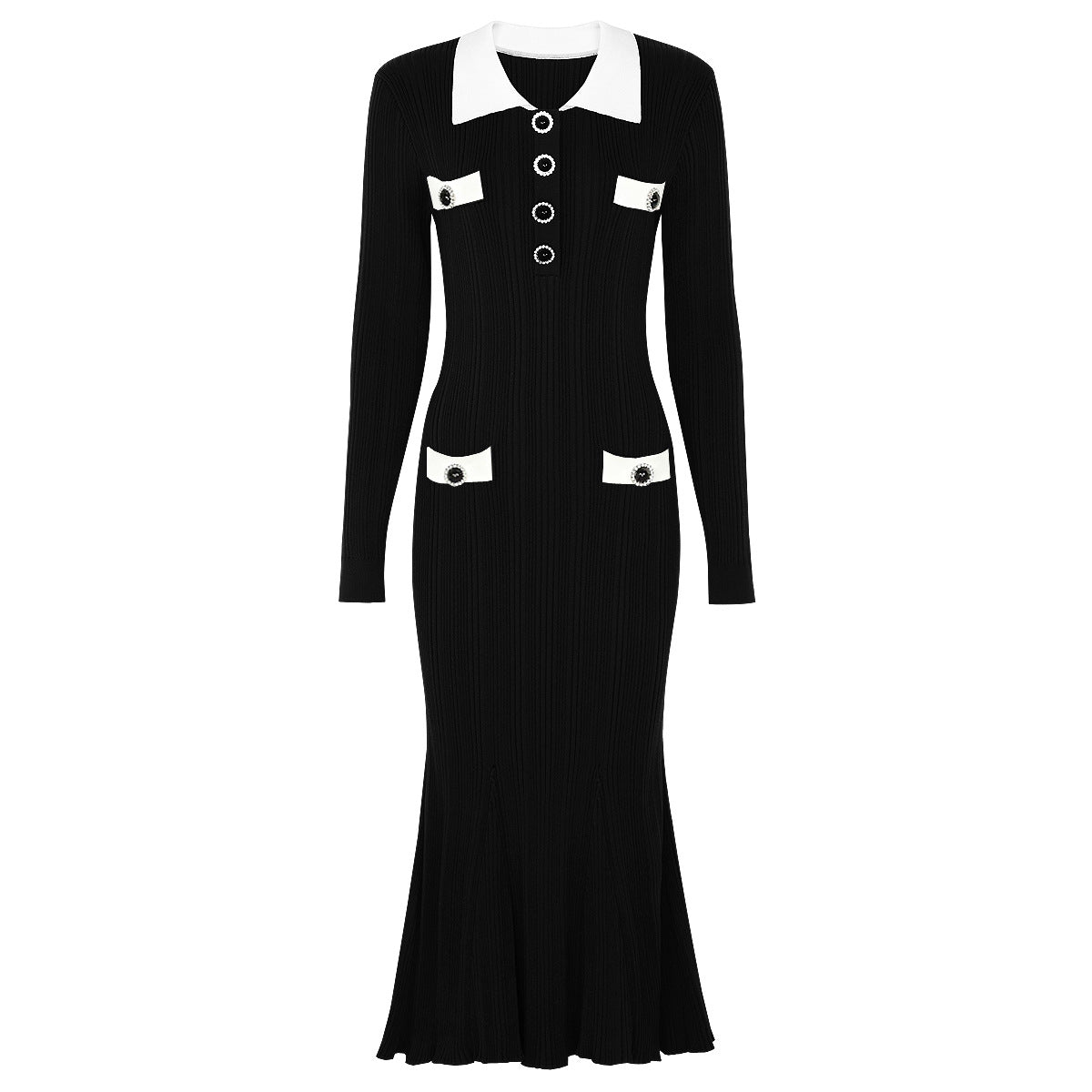 Lapel Slim Slimming Fishtail Long Sleeve Dresses
