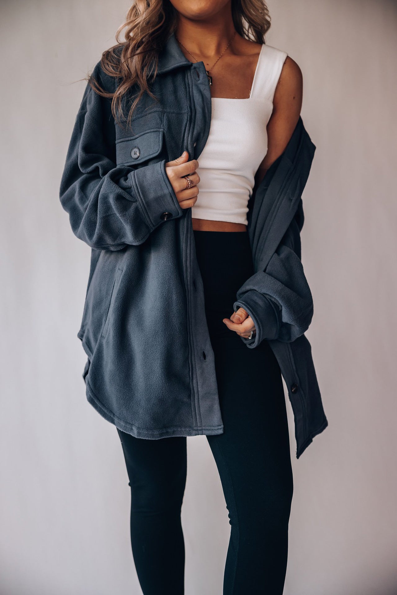 Women's Fashion Polo Collar Single-breasted Long Sleeve Blouses