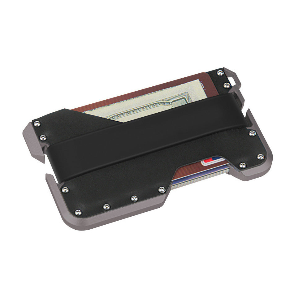 Metal Swiping Leather Stainless Steel Clamp Card Holder