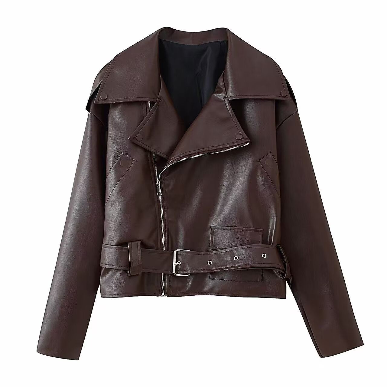 Women's Fashion Casual Temperament Lapel Imitation Leather Coats