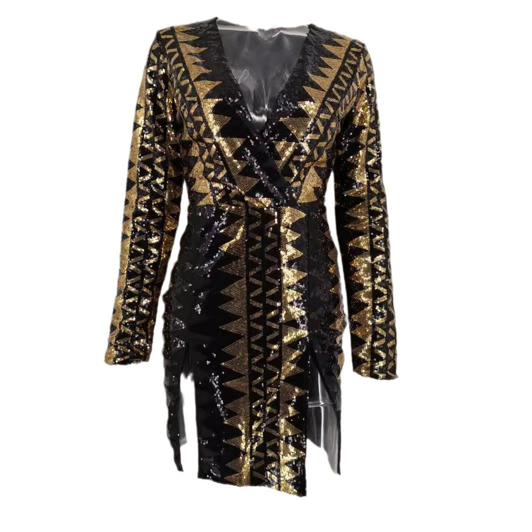 Women's Small Dress Sexy Long Sleeve Split Shorts