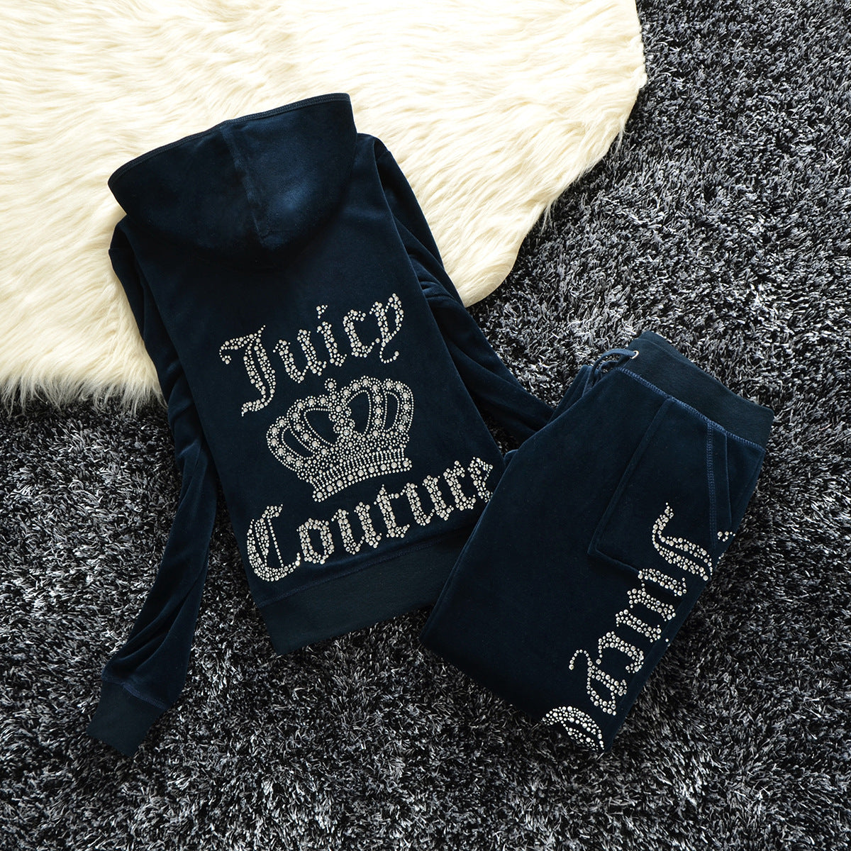 Women's Silk Veet Crown Hot Drilling Lettered Casual Sports Suits