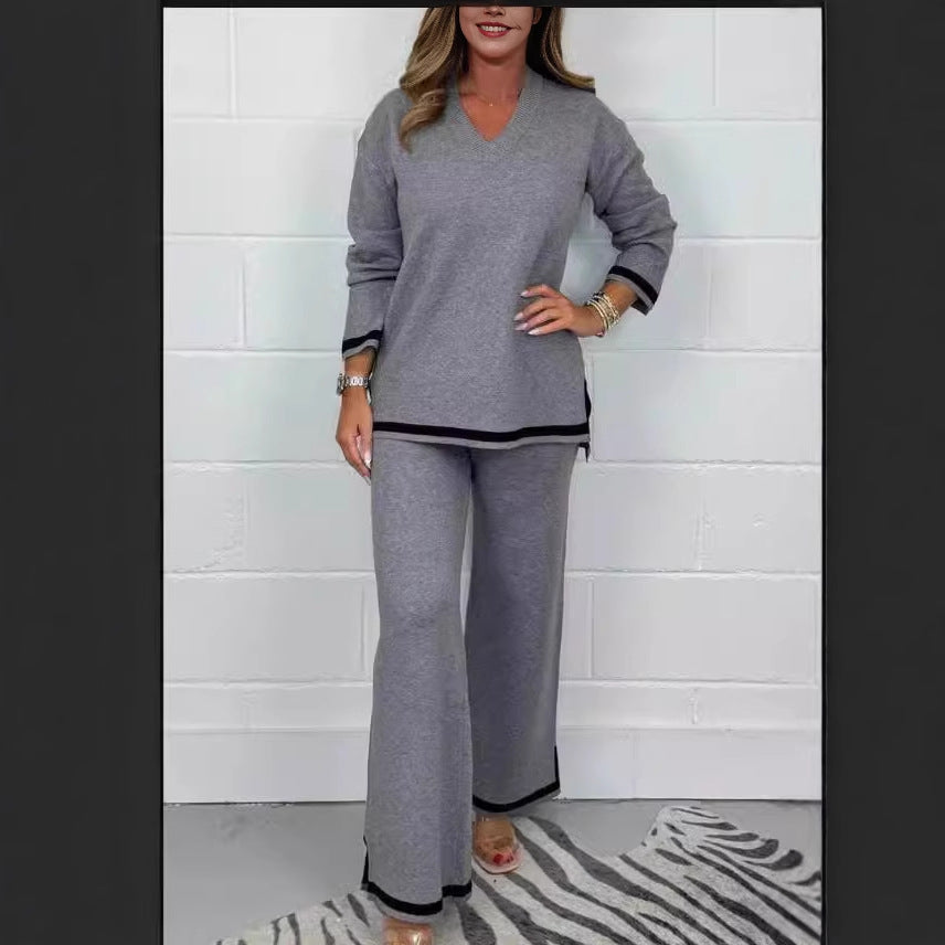 Leisure Solid Color Knitted Long Sleeve Suits