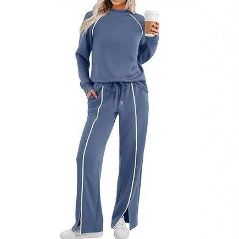 Women's Long Sleeve Stretch Leg Slit Casual Pants