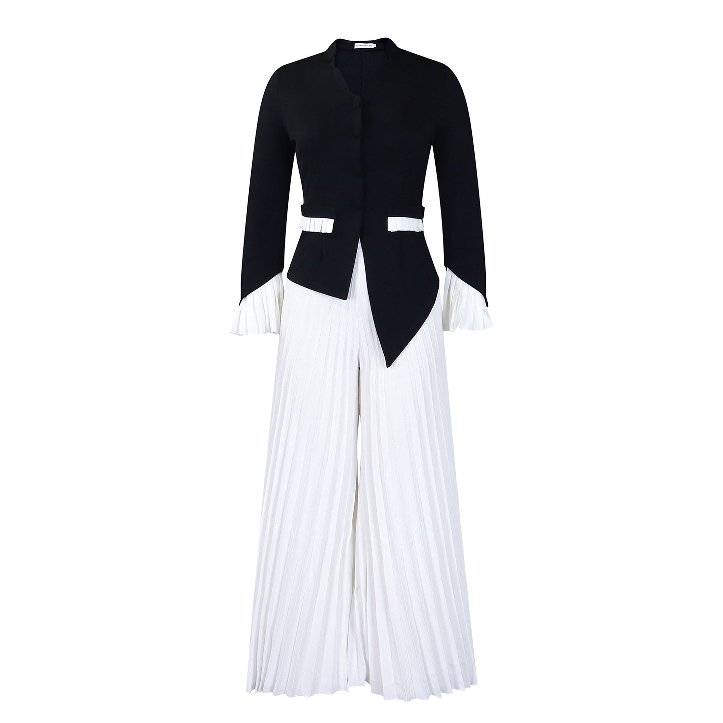 Elegant Flare Sleeve Pleated Wide Leg Two-piece Suits