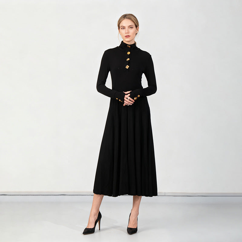 Women's Simple Black Elegant Dress Autumn High-grade Dresses