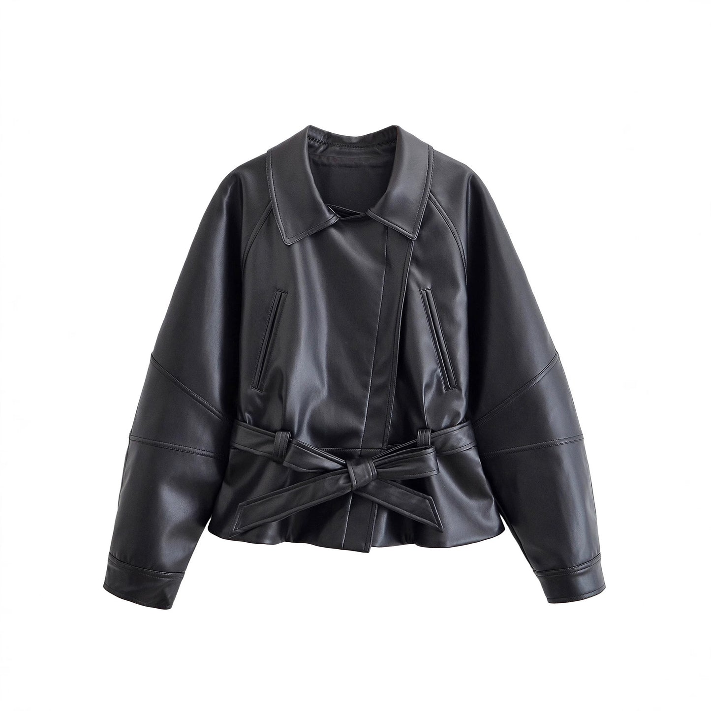 Women's Fashion Casual Black Leather Wind Jackets