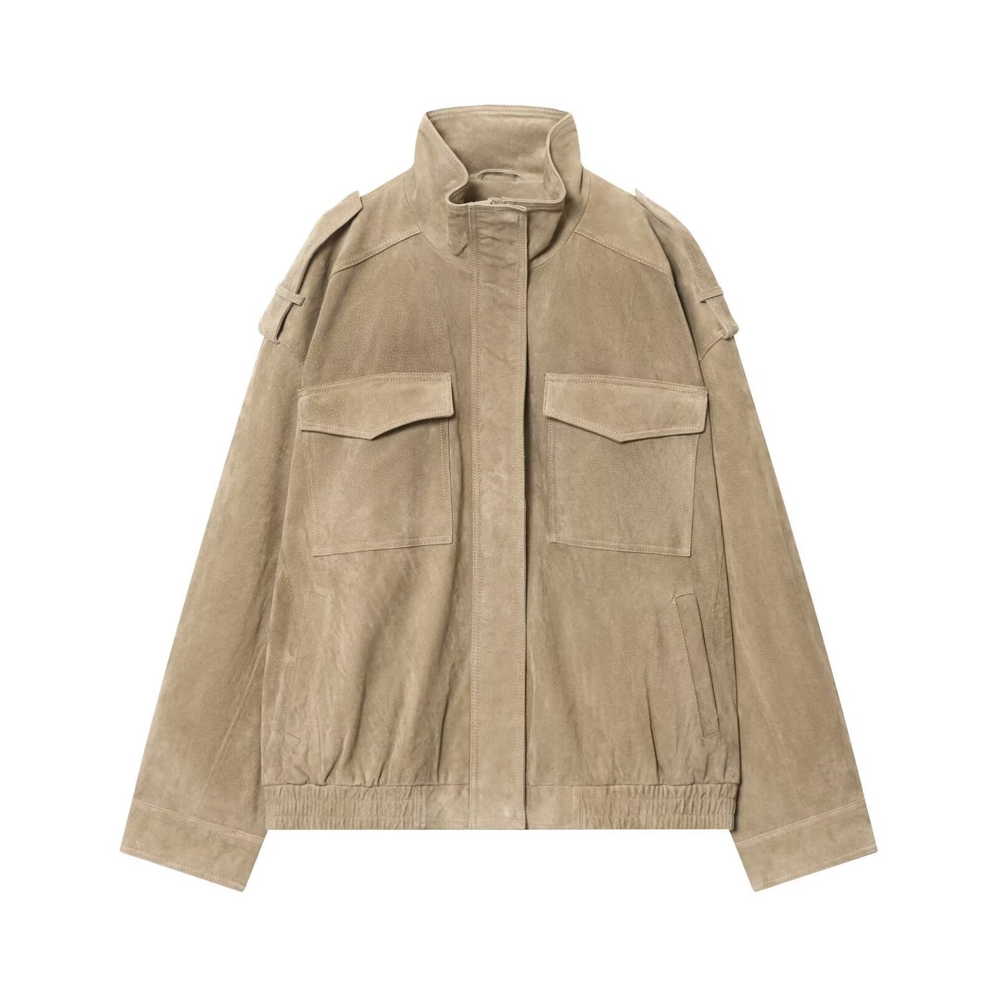 Women's Collar Long Sleeve Suede Texture Baseball Jackets