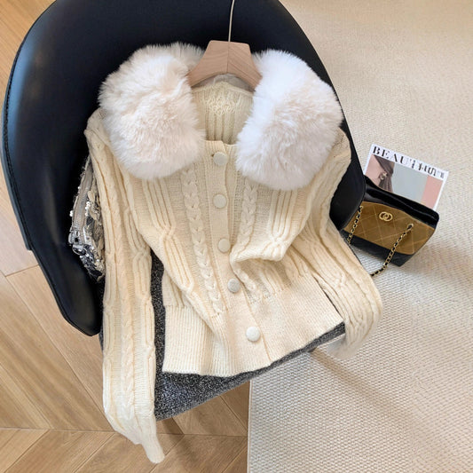 Desire Warm Fur Collar Vintage Breasted Tops