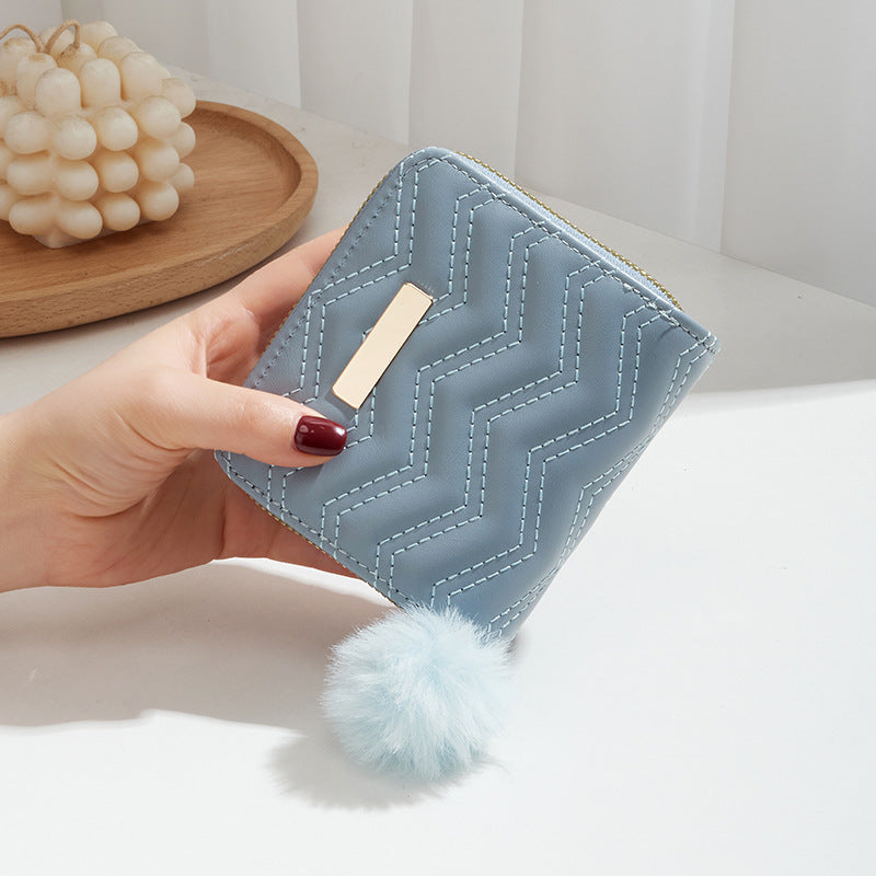 Double Layer Zipper Fashion Embroidery Plush Ladies Wallets