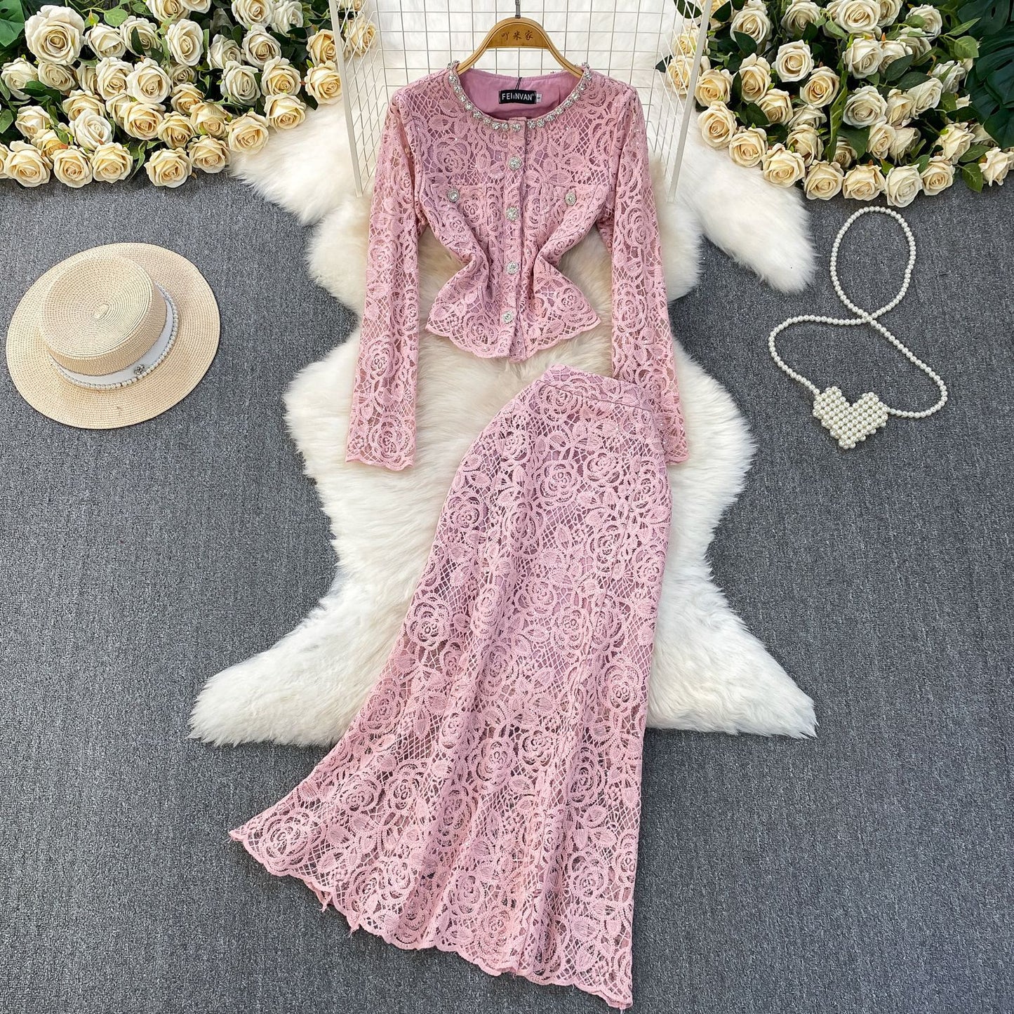 Classic Style Temperament Diamond Crew Neck Dresses