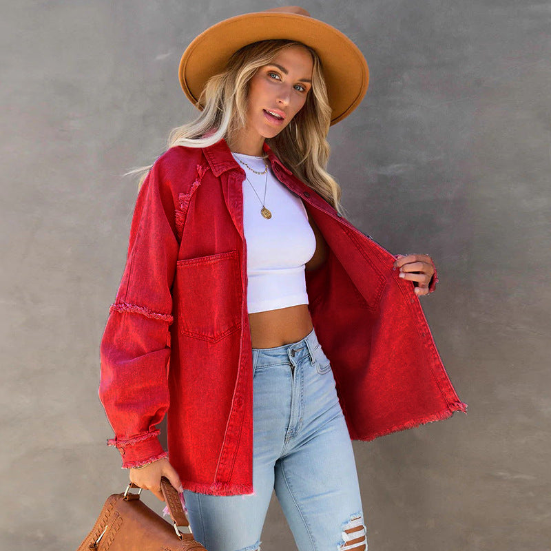 Autumn Long Sleeve Denim Female Washed Frayed Jackets