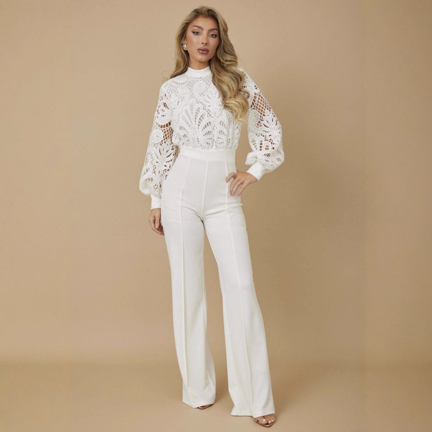 Women's Personalized Line Lace Stitching Long-sleeved Casual Jumpsuits