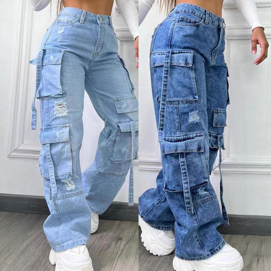 Women's Foreign Fashion Large High Waist Casual Jeans