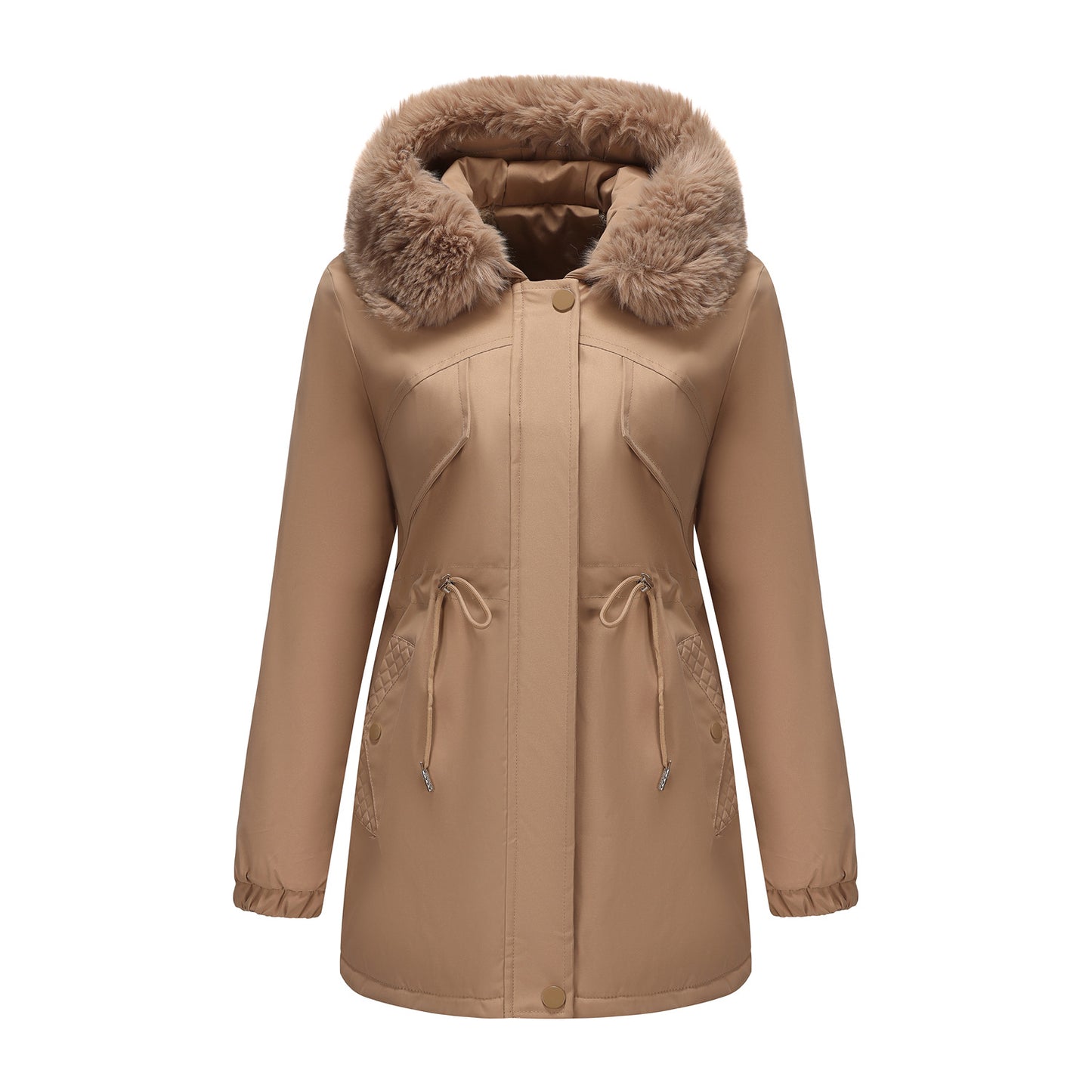 Women's Korean Style Overknee Parka Fur Collar Casual Versatile Coats