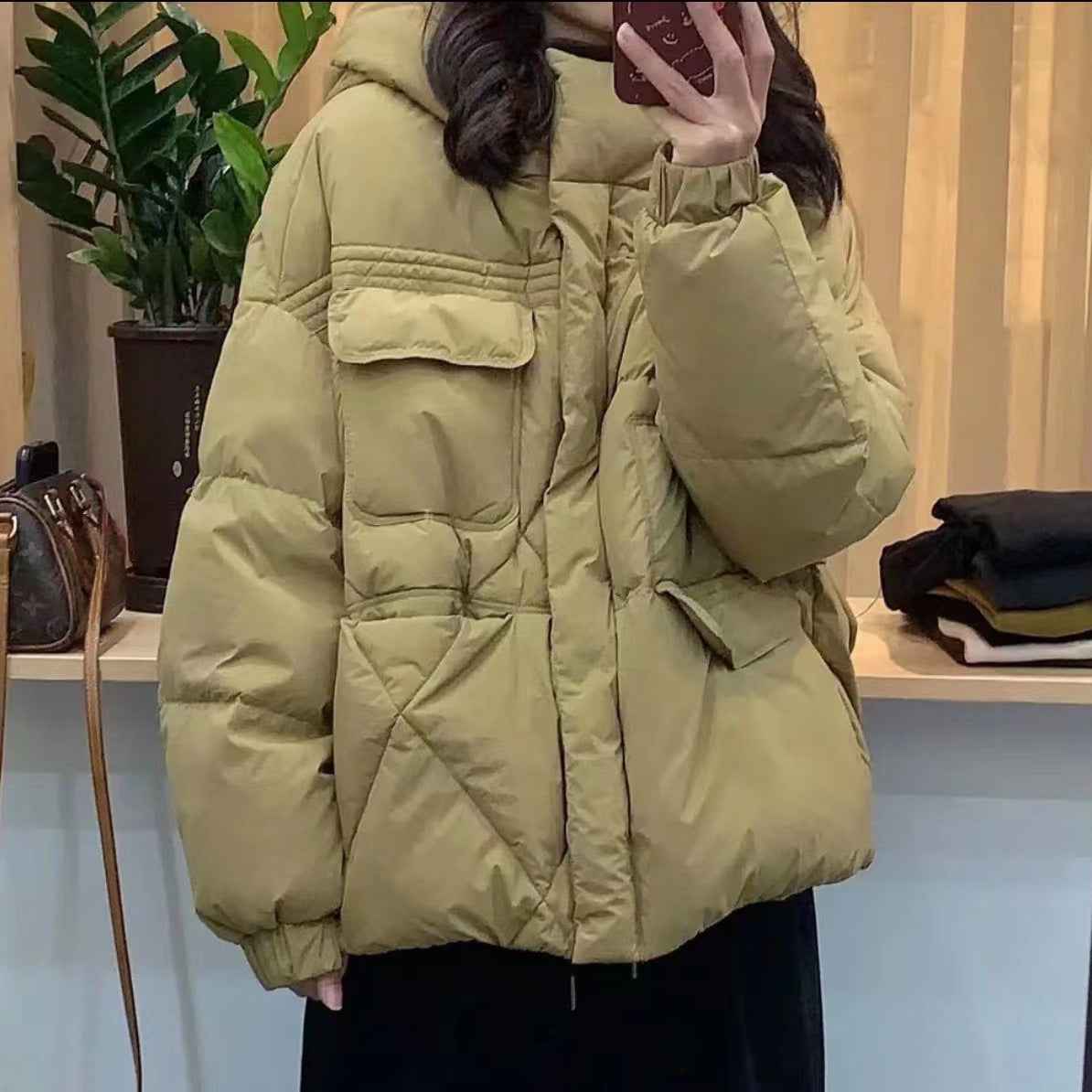 Women's Duck Down Loose Slimming Warm Hooded Korean Jackets