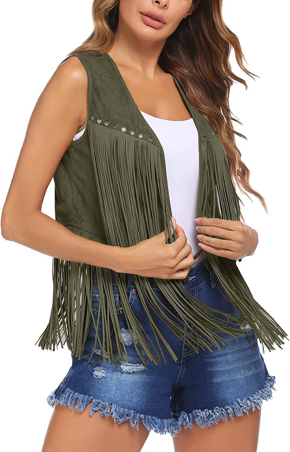 Attractive Women's Summer Tassel Suede Mid-length Women's Vest