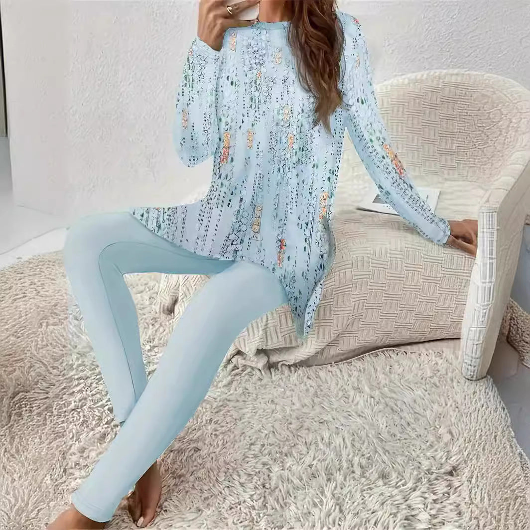 Print Ethnic Fashion Round Neck Long Suits