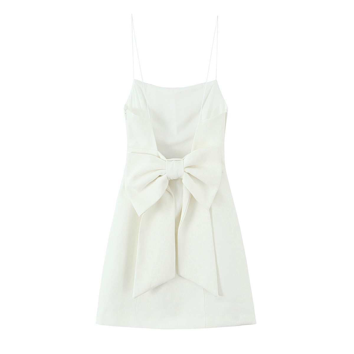 Women's Dress With Bow Elastic Back White Shorts