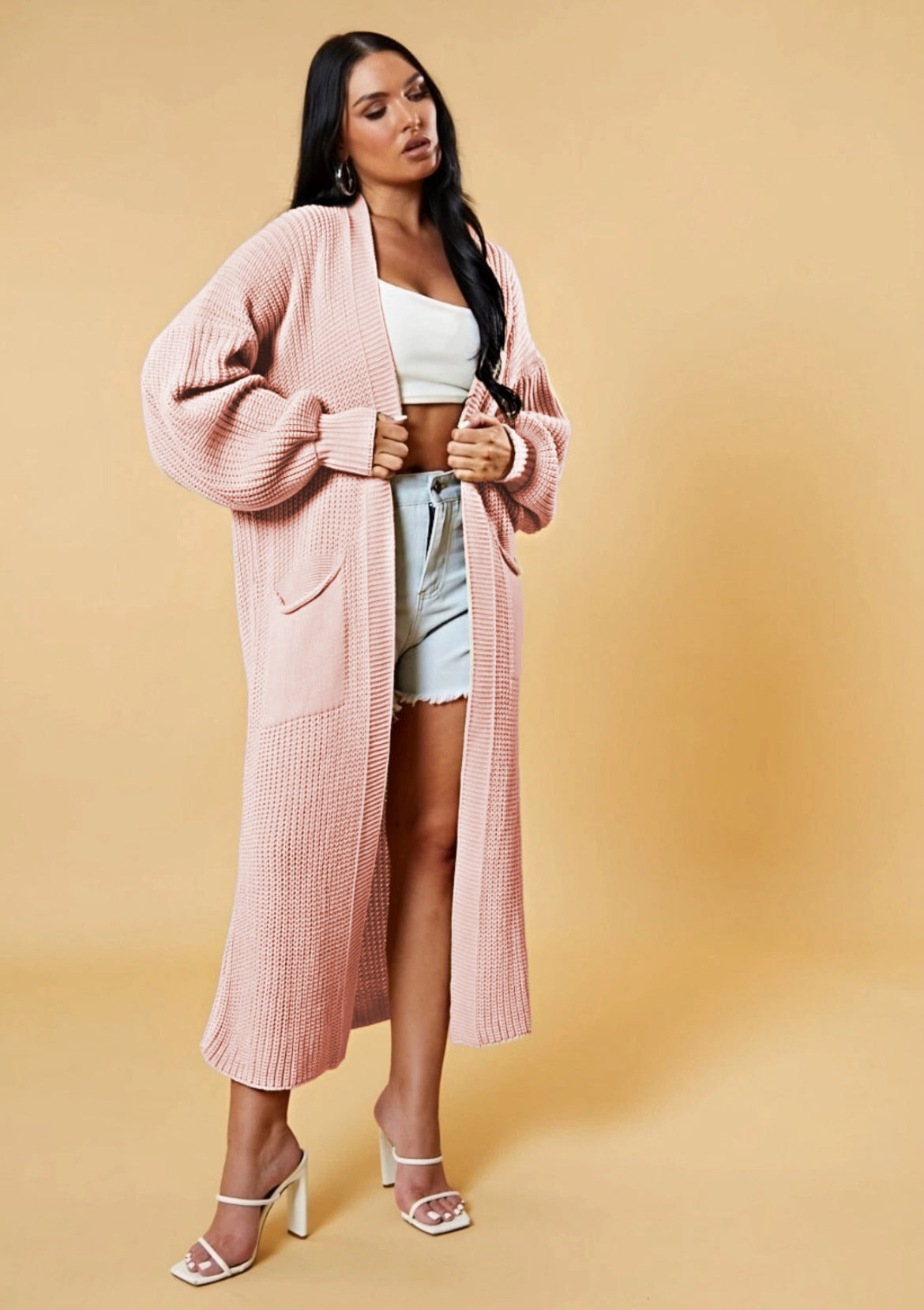 Women's Loose Solid Color Long Pocket Oversized Knitwear