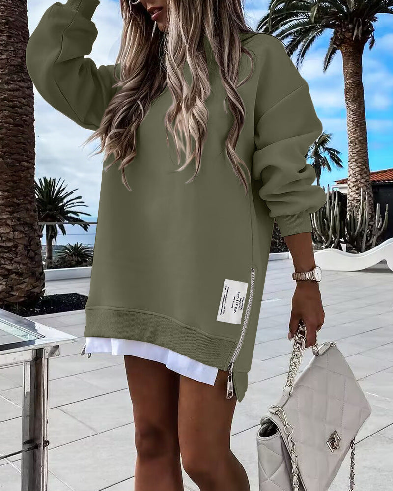 Women's Zipper Decorations Round Neck Dress Dresses