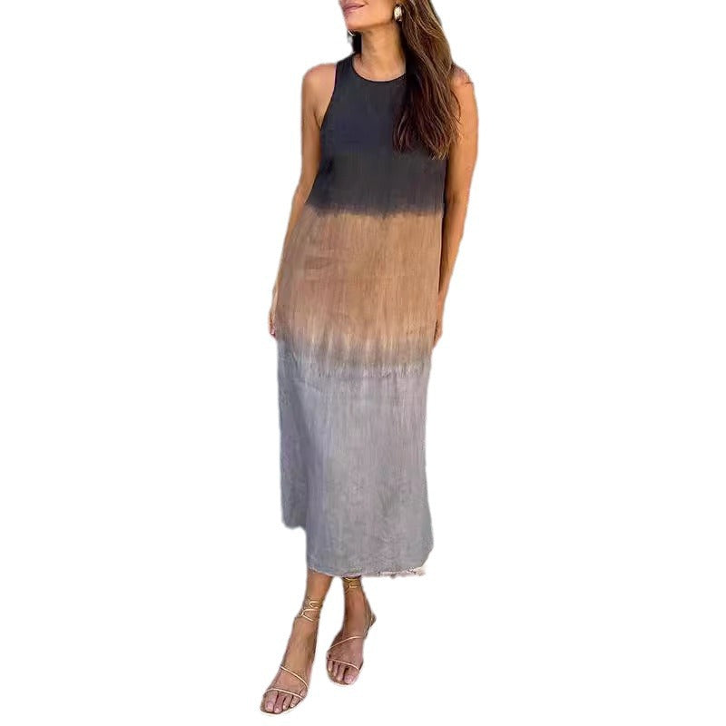 Women's Summer Casual Cotton Linen Sleeveless Slit Dress