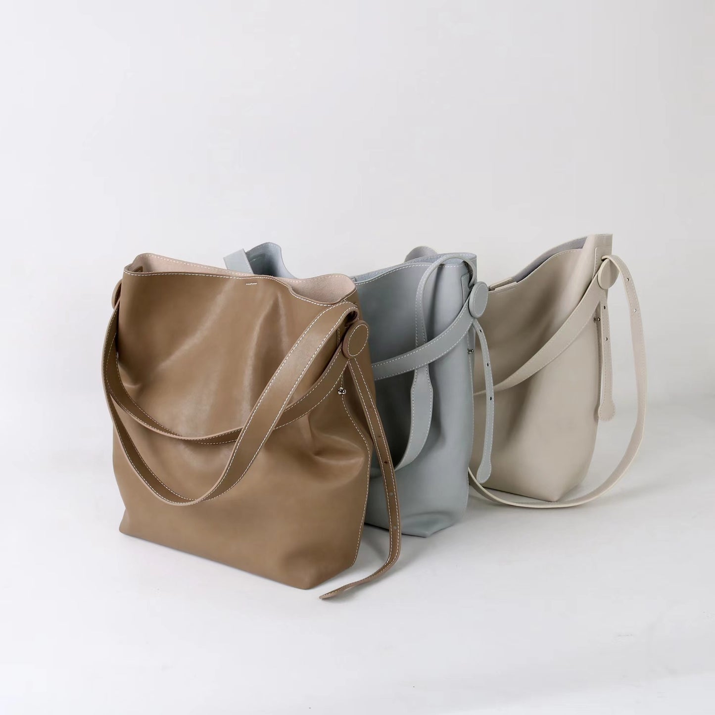 Cowhide Vegetable Basket Niche Large Capacity Handbags